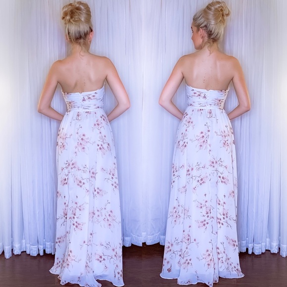 White Floral Bridesmaid Wedding Prom Pageant Dress - Picture 3 of 8